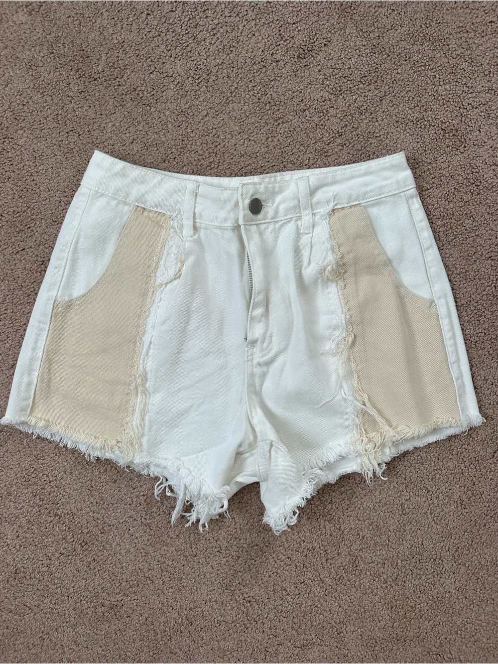 SHEIN White Denim Shorts with Cream Side Panels